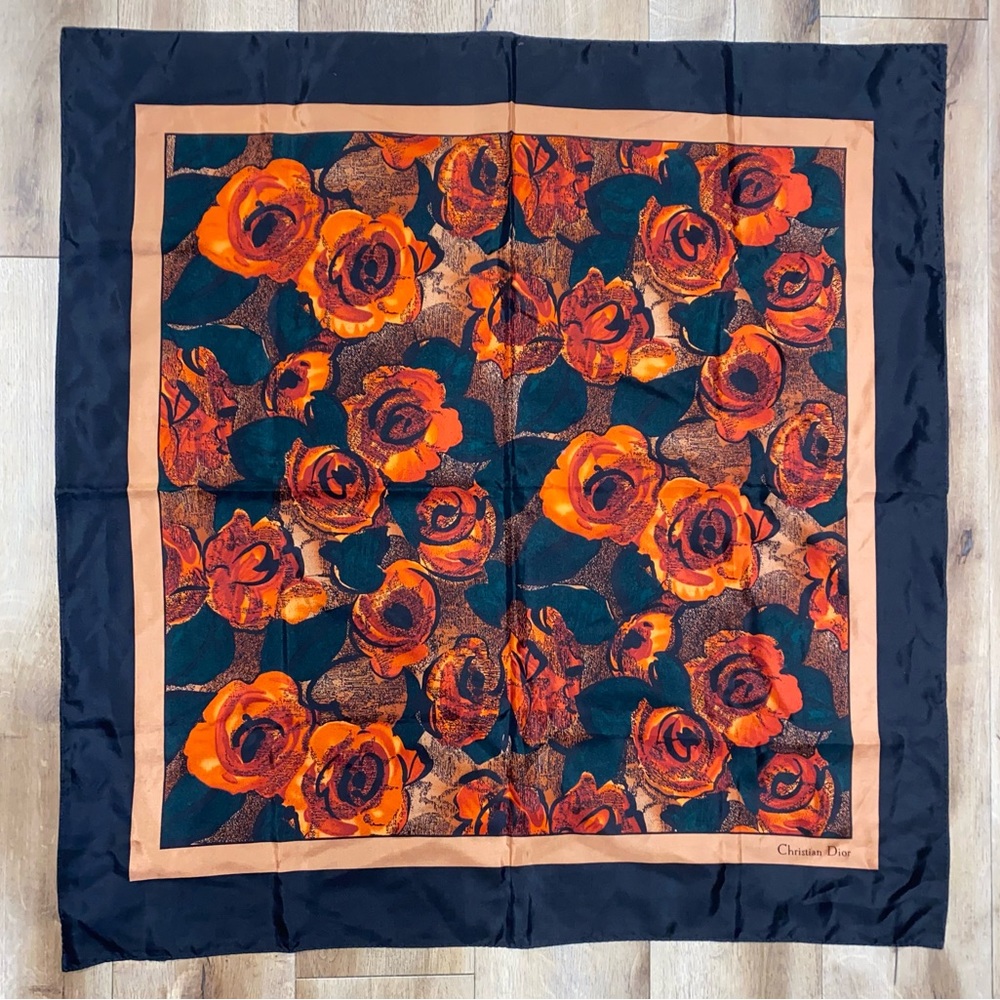 Dior Floral coral rose silk scarf